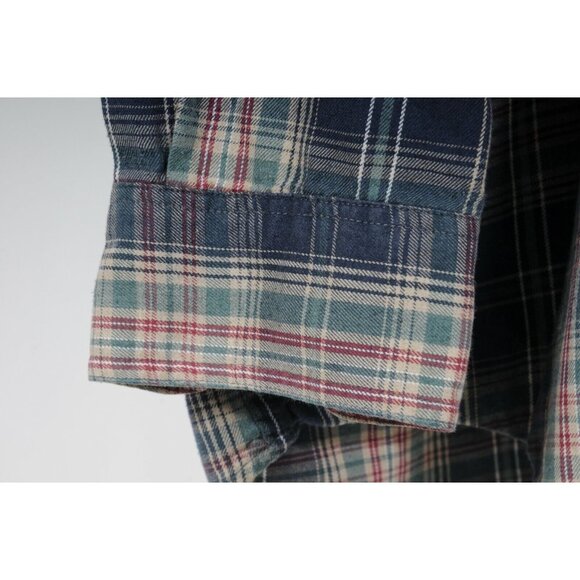 Knights of Round Table Mens Button Down Shirt Medium Blue Green Plaid Flannel - Picture 6 of 10